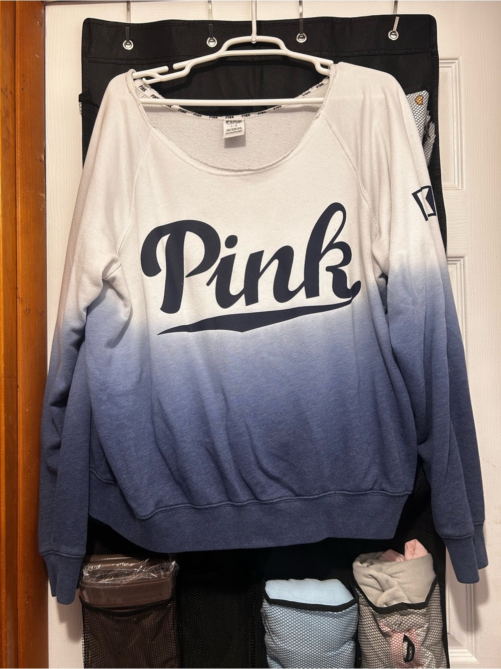 PINK Victoria's Secret White to Navy Ombré Scoop Sweatshirt